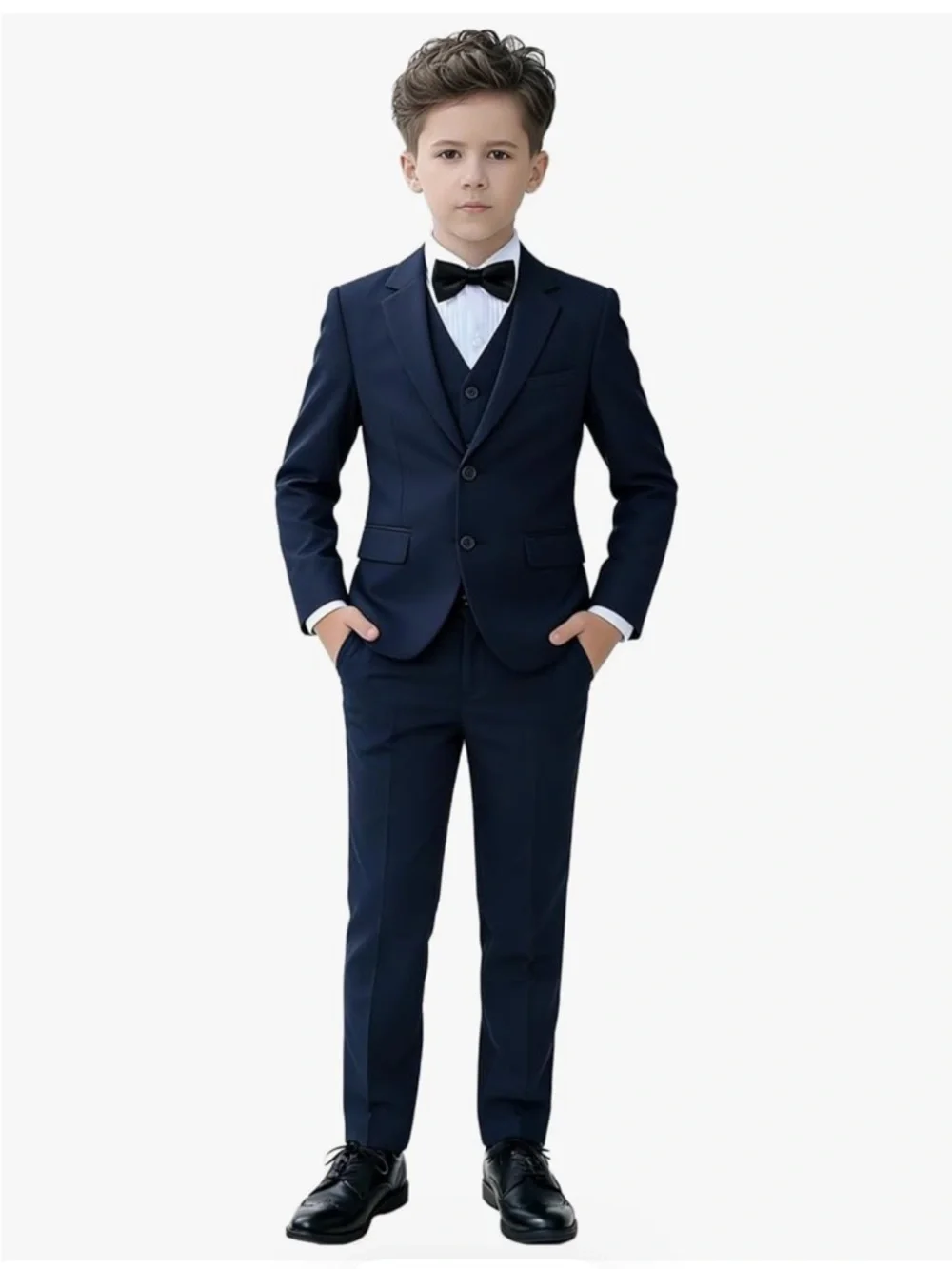 Worn1x Yuan Lu Boys Navy 3-Piece Tuxedo Suit - Size 3T & Shoes - Size 8 - Picture 1 of 10